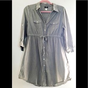 H&M Button Down Gray and White Striped Dress